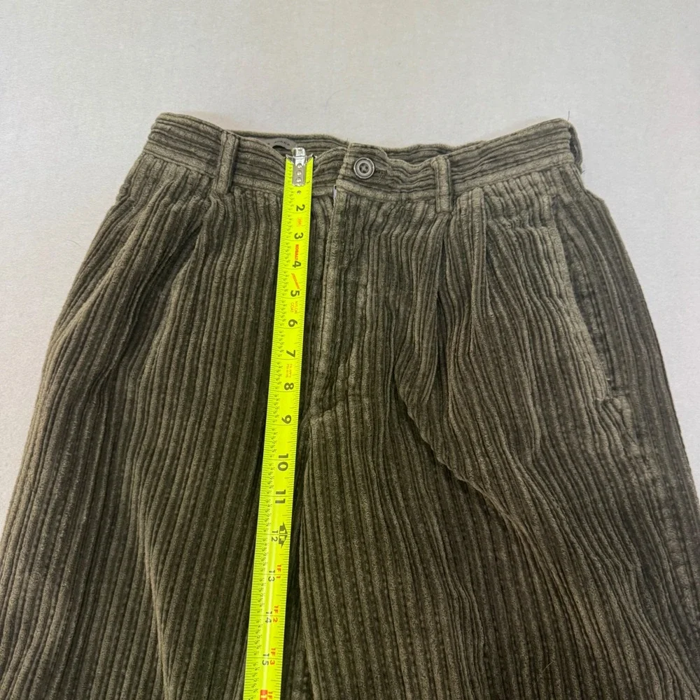 LE COLLEZIONI Collection Corduroy Pants Men 30 Olive Green Wide Wale Pleated